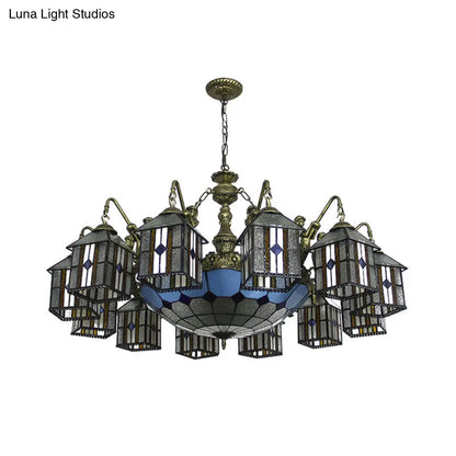 Hanging Lodge Chandelier with Mermaid Stained Glass Pendant for Hotel Elegance