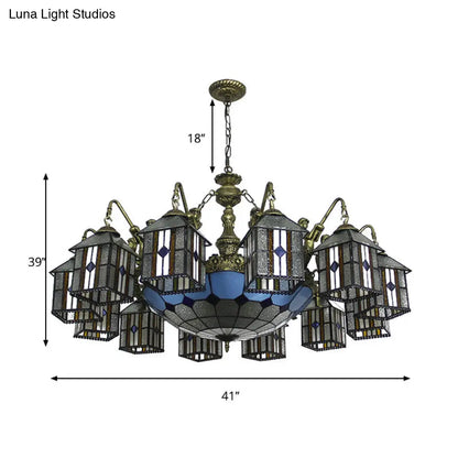 Hanging Lodge Chandelier with Mermaid Stained Glass Pendant for Hotel Elegance