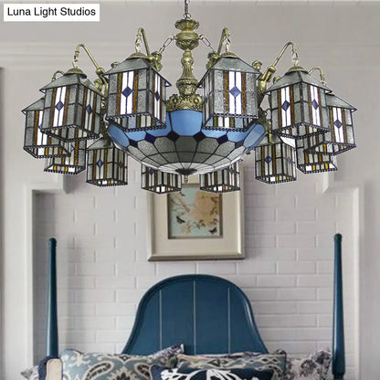 Hanging Lodge Chandelier with Mermaid Stained Glass Pendant for Hotel Elegance