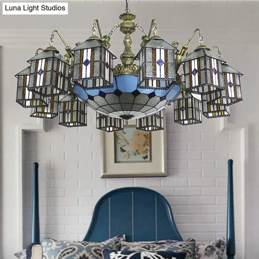 Hanging Lodge Chandelier with Mermaid Stained Glass Pendant for Hotel Elegance