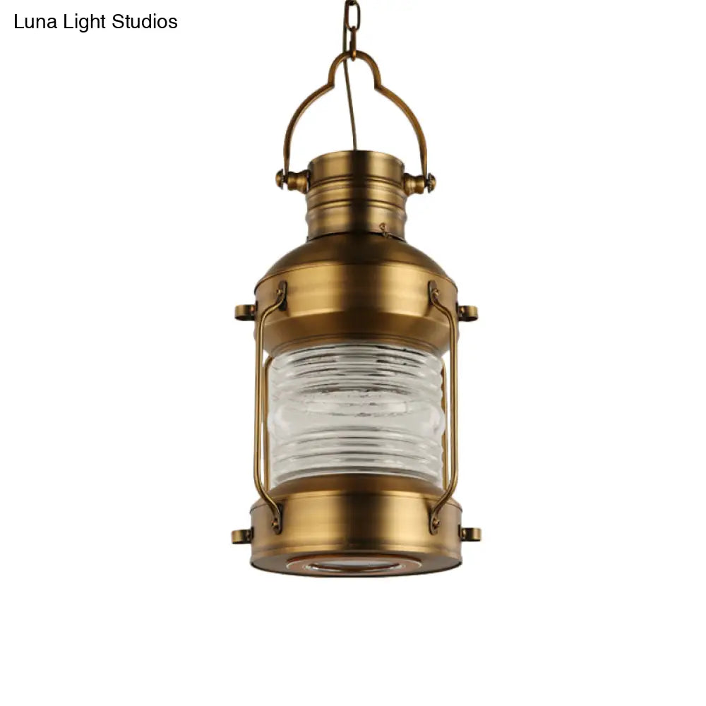 Hanging Pendant Light with Clear Glass Shade - Brass Finish - Perfect for Factory Dining Rooms