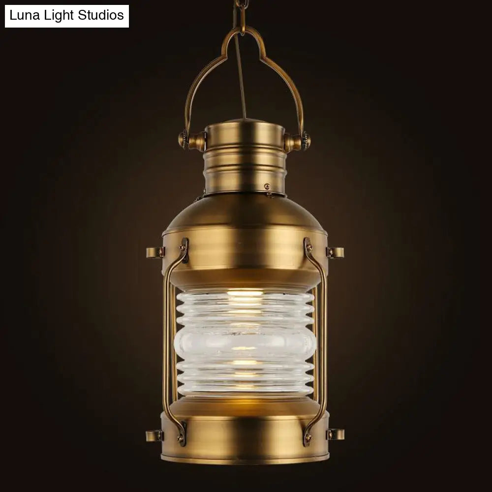 Hanging Pendant Light with Clear Glass Shade - Brass Finish - Perfect for Factory Dining Rooms