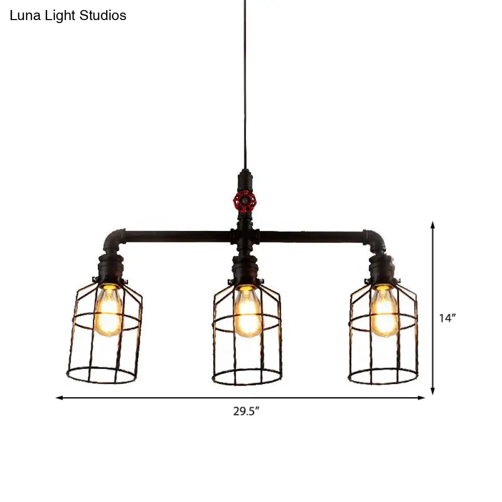 DecorBites™ Hanging Rustic Wire Guard Pendant Light - 2/3 Lights, Wrought Iron, Aged Silver/Black