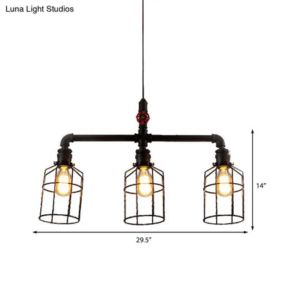 DecorBites™ Hanging Rustic Wire Guard Pendant Light - 2/3 Lights, Wrought Iron, Aged Silver/Black