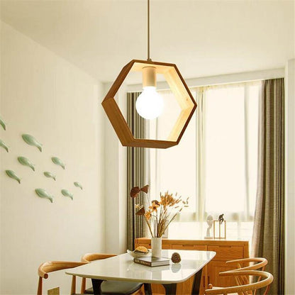 Hanging Wooden Lights - Hexagon / Cold White