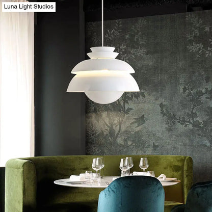 Hannah - White White Tiered Hanging Light Contemporary Style 1-Light Metallic Pendant Lamp with Flared Shade for Restaurant