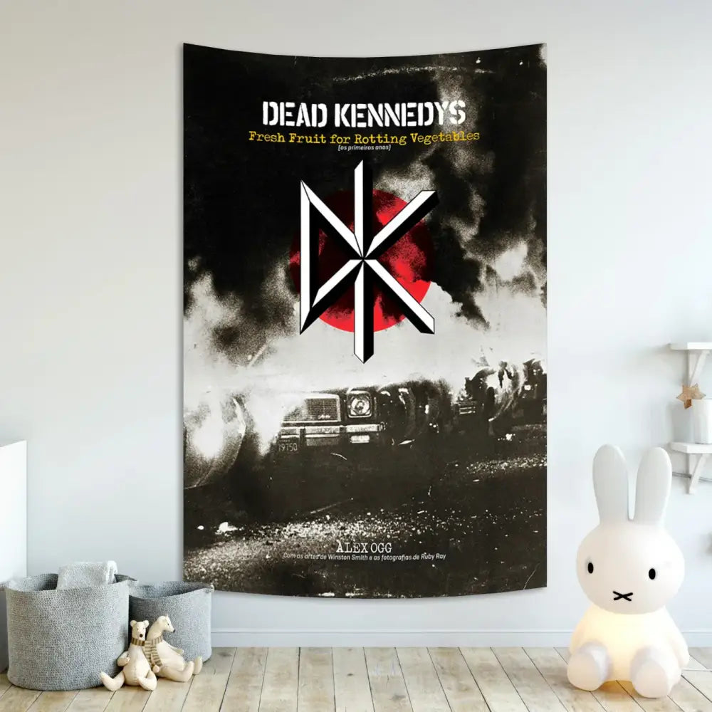 Black and white hard rock band flag tapestry with dead kennedys logo red circle for bedroom wall decor