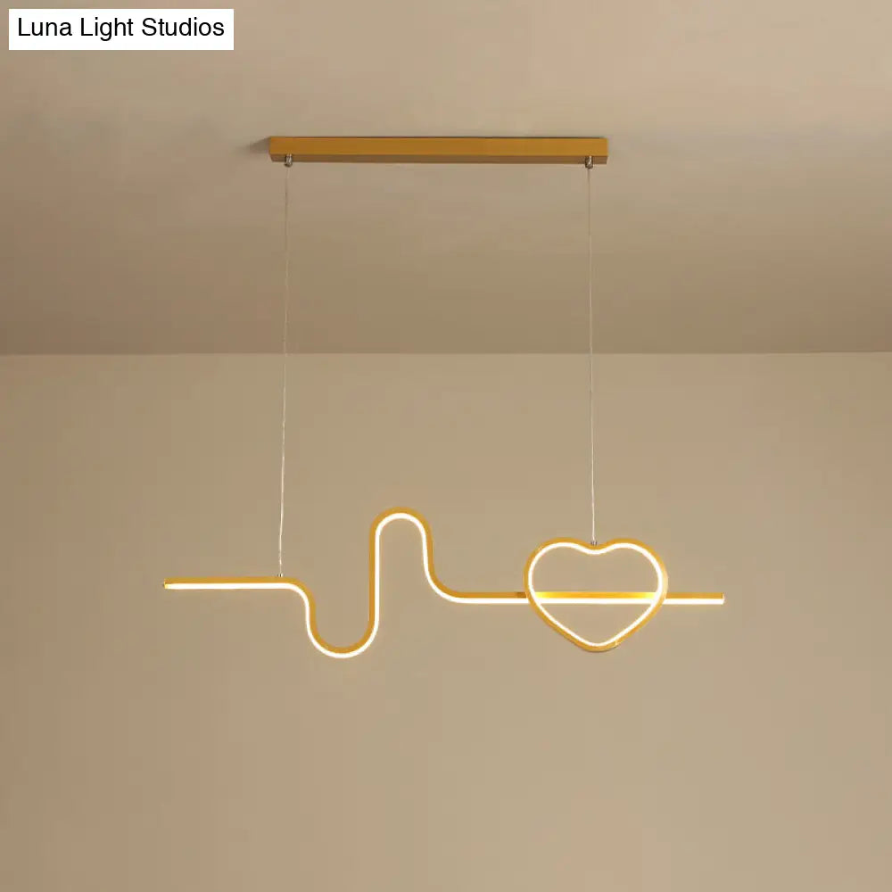 DecorBites™ Heart and Line Island Metal Pendant Light - وحدة إضاءة LED فنية للسقف لغرفة الطعام
