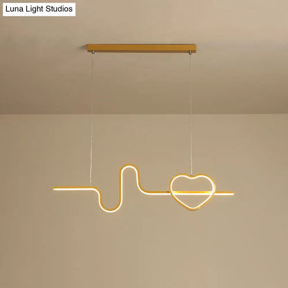 DecorBites™ Heart and Line Island Metal Pendant Light - وحدة إضاءة LED فنية للسقف لغرفة الطعام