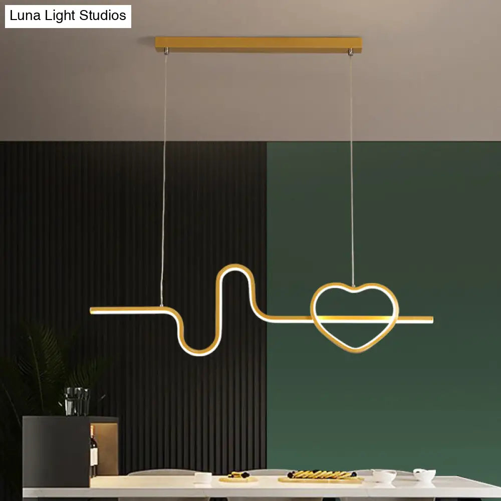 DecorBites™ Heart and Line Island Metal Pendant Light - وحدة إضاءة LED فنية للسقف لغرفة الطعام