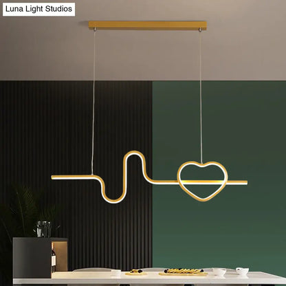 DecorBites™ Heart and Line Island Metal Pendant Light - وحدة إضاءة LED فنية للسقف لغرفة الطعام