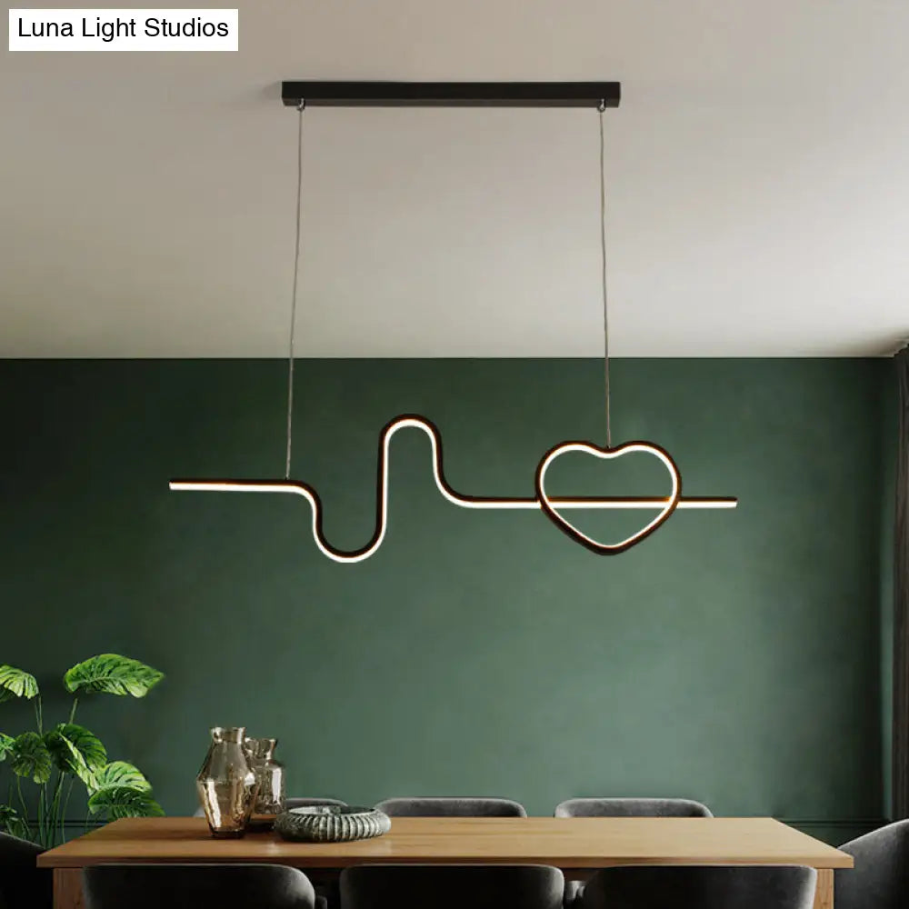 DecorBites™ Heart and Line Island Metal Pendant Light - وحدة إضاءة LED فنية للسقف لغرفة الطعام