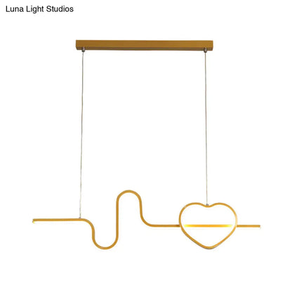 DecorBites™ Heart and Line Island Metal Pendant Light - وحدة إضاءة LED فنية للسقف لغرفة الطعام