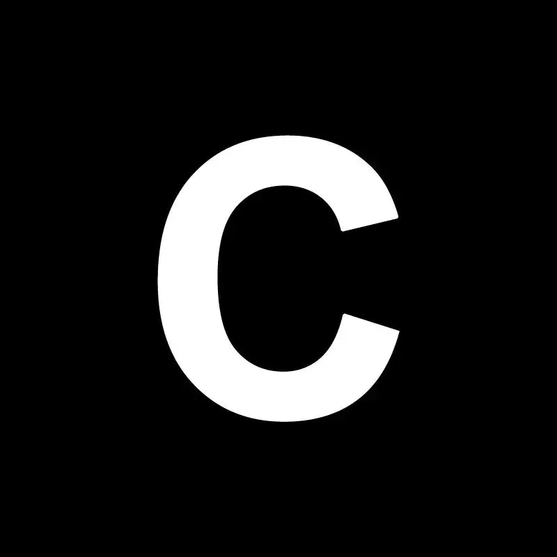 A bold white capital letter c on black background representing decorbites heart cake mold for kitchen baking