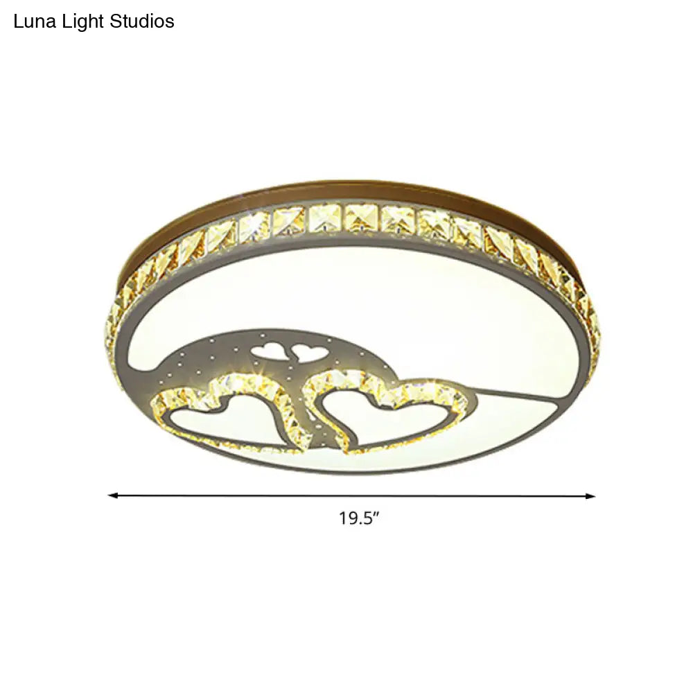 DecorBites™ DecorBites™ Heart Crystal Flush Mount LED Ceiling Lamp - Modern Bedroom Fixture in White