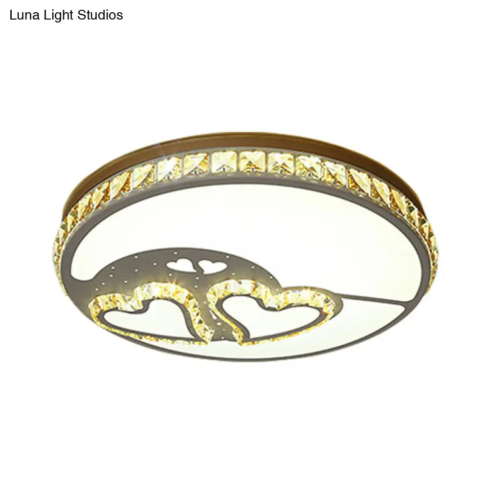 DecorBites™ DecorBites™ Heart Crystal Flush Mount LED Ceiling Lamp - Modern Bedroom Fixture in White