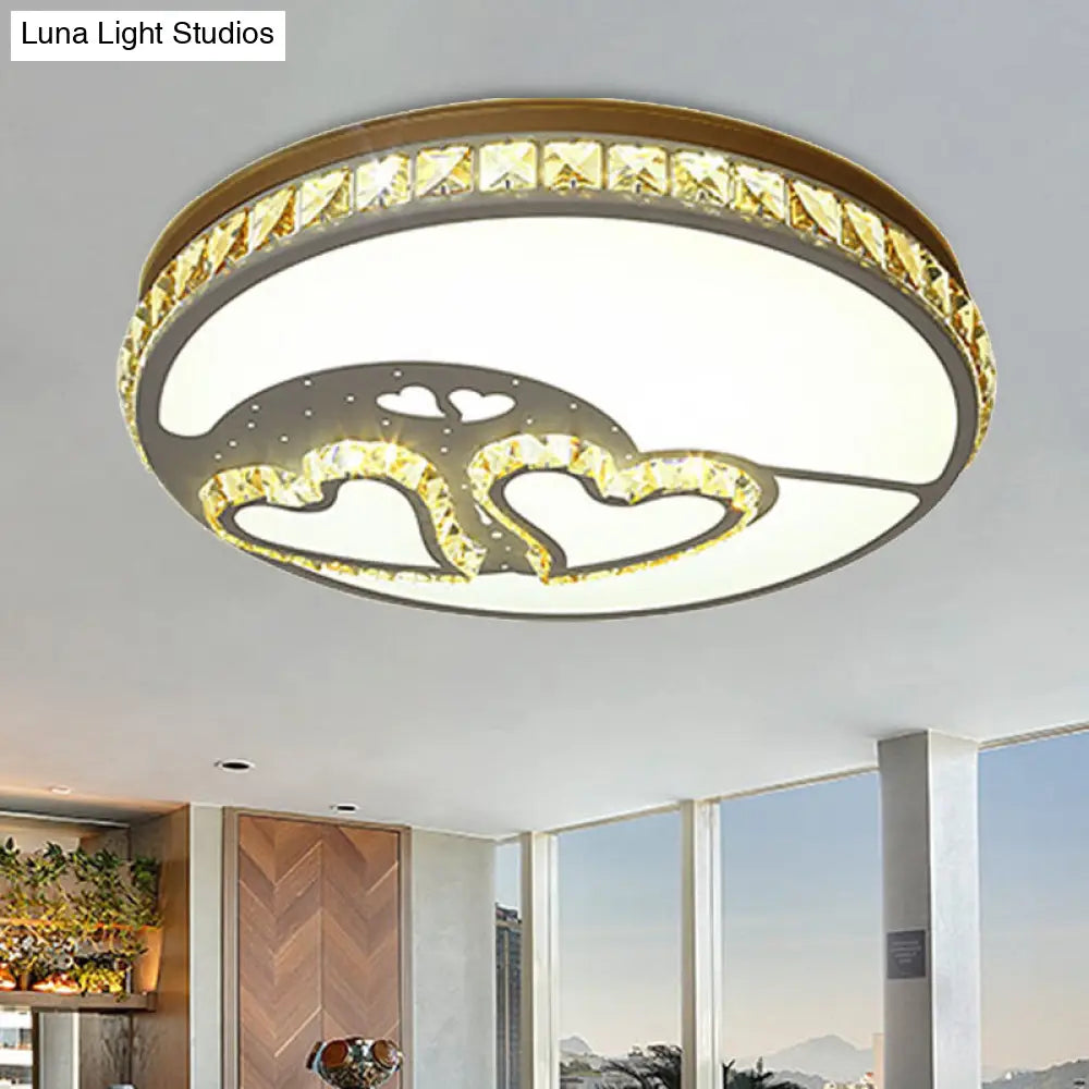 DecorBites™ DecorBites™ Heart Crystal Flush Mount LED Ceiling Lamp - Modern Bedroom Fixture in White