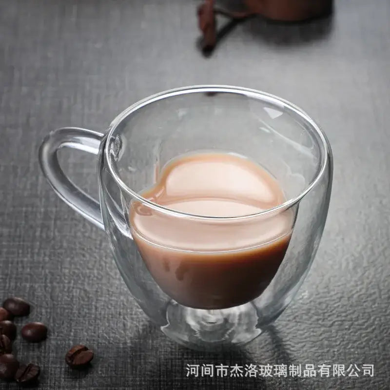 Heart glass mug from decorbites glass mug set double-walled clear glass with handle filled with layered brown beige drink