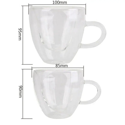 Heart glass mug from decorbites featuring a clear double-walled glass design with a smooth rounded handle in a glass mug set