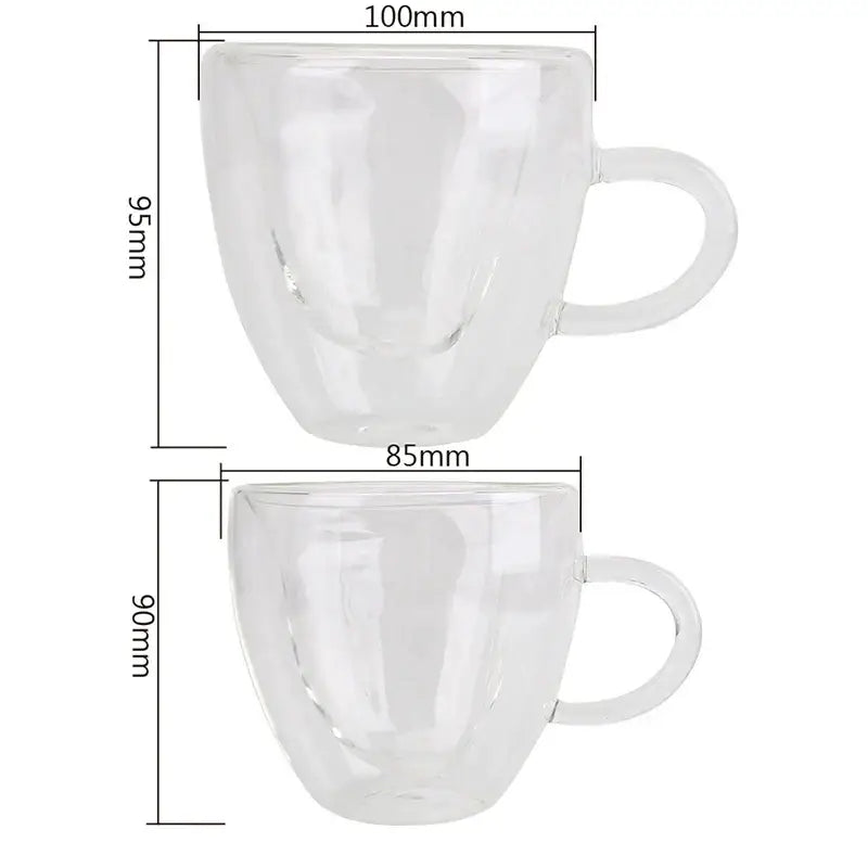 Heart glass mug from decorbites featuring a clear double-walled glass design with a smooth rounded handle in a glass mug set