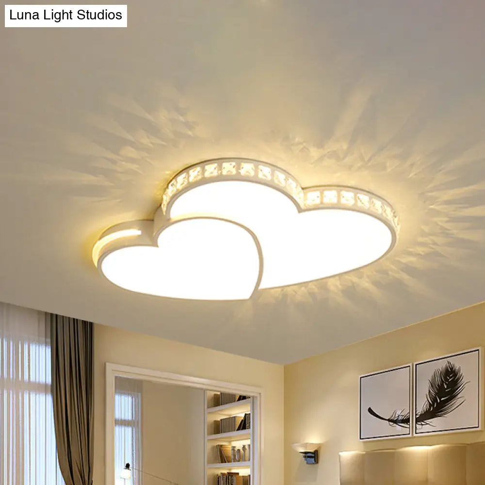 DecorBites™ DecorBites™ Heart Shaped Crystal LED Ceiling Flush Light Fixture - 20.5"/24.5" Wide - Warm/White Light - White Flush Mount