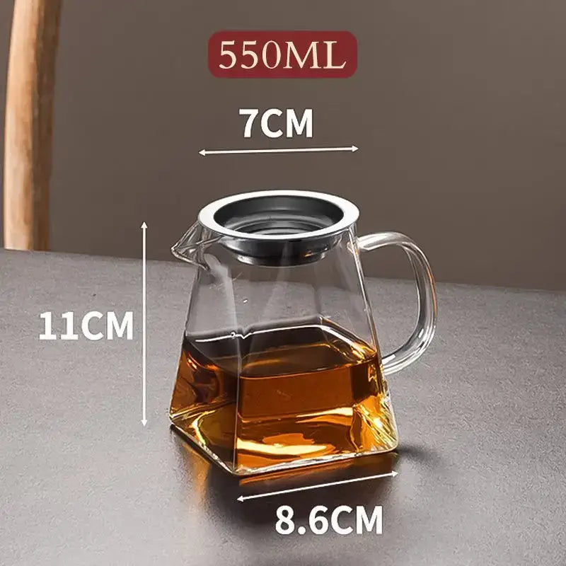Clear glass teapot with silver metal lid and handle featuring geometric base for kung fu tea set glass fair cup use