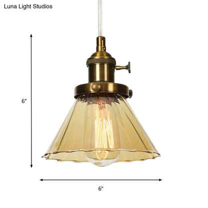 Height-Adjustable 1-Light Industrial Conic Pendant Lamp with Amber/Clear Glass for Coffee Shops - Available in Black, Bronze, and Brass