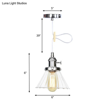 Height-Adjustable 1-Light Industrial Conic Pendant Lamp with Amber/Clear Glass for Coffee Shops - Available in Black, Bronze, and Brass