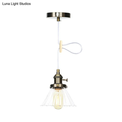 Height-Adjustable 1-Light Industrial Conic Pendant Lamp with Amber/Clear Glass for Coffee Shops - Available in Black, Bronze, and Brass