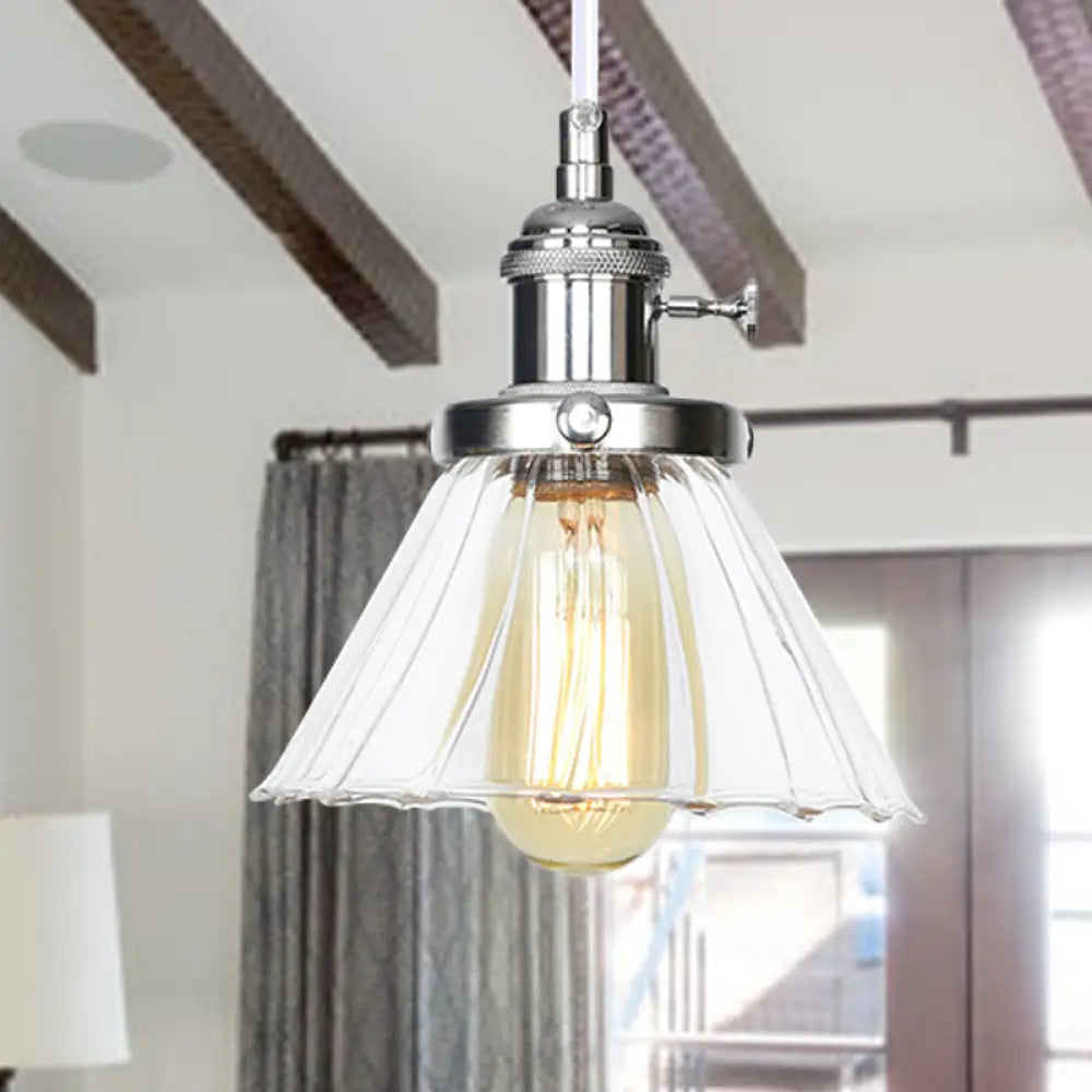 Height-Adjustable 1-Light Industrial Conic Pendant Lamp with Amber/Clear Glass for Coffee Shops - Available in Black, Bronze, and Brass