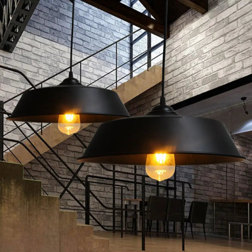 Height Adjustable Farmhouse Barn Pendant Lamp, Black/White Metal Hanging Ceiling Light for Bars