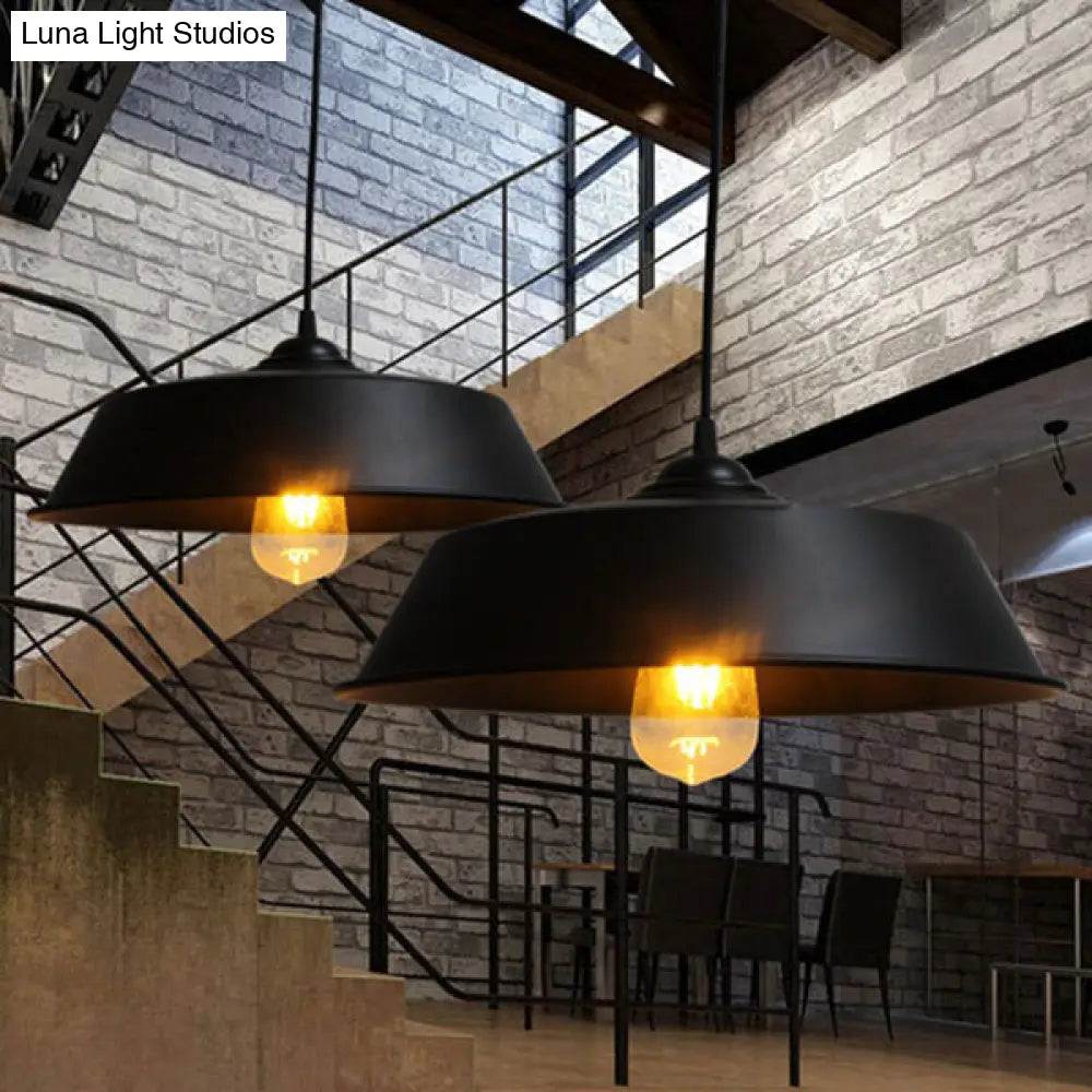 Height Adjustable Farmhouse Barn Pendant Lamp, Black/White Metal Hanging Ceiling Light for Bars