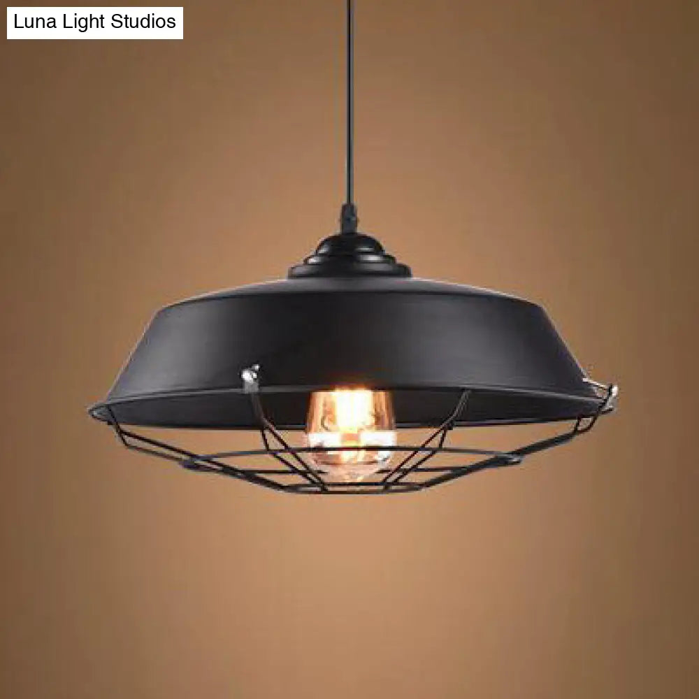 Height Adjustable Farmhouse Barn Pendant Lamp, Black/White Metal Hanging Ceiling Light for Bars