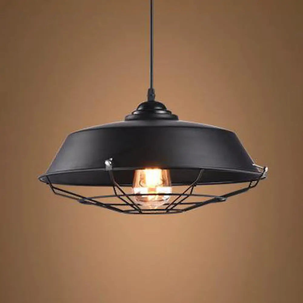 Height Adjustable Farmhouse Barn Pendant Lamp, Black/White Metal Hanging Ceiling Light for Bars