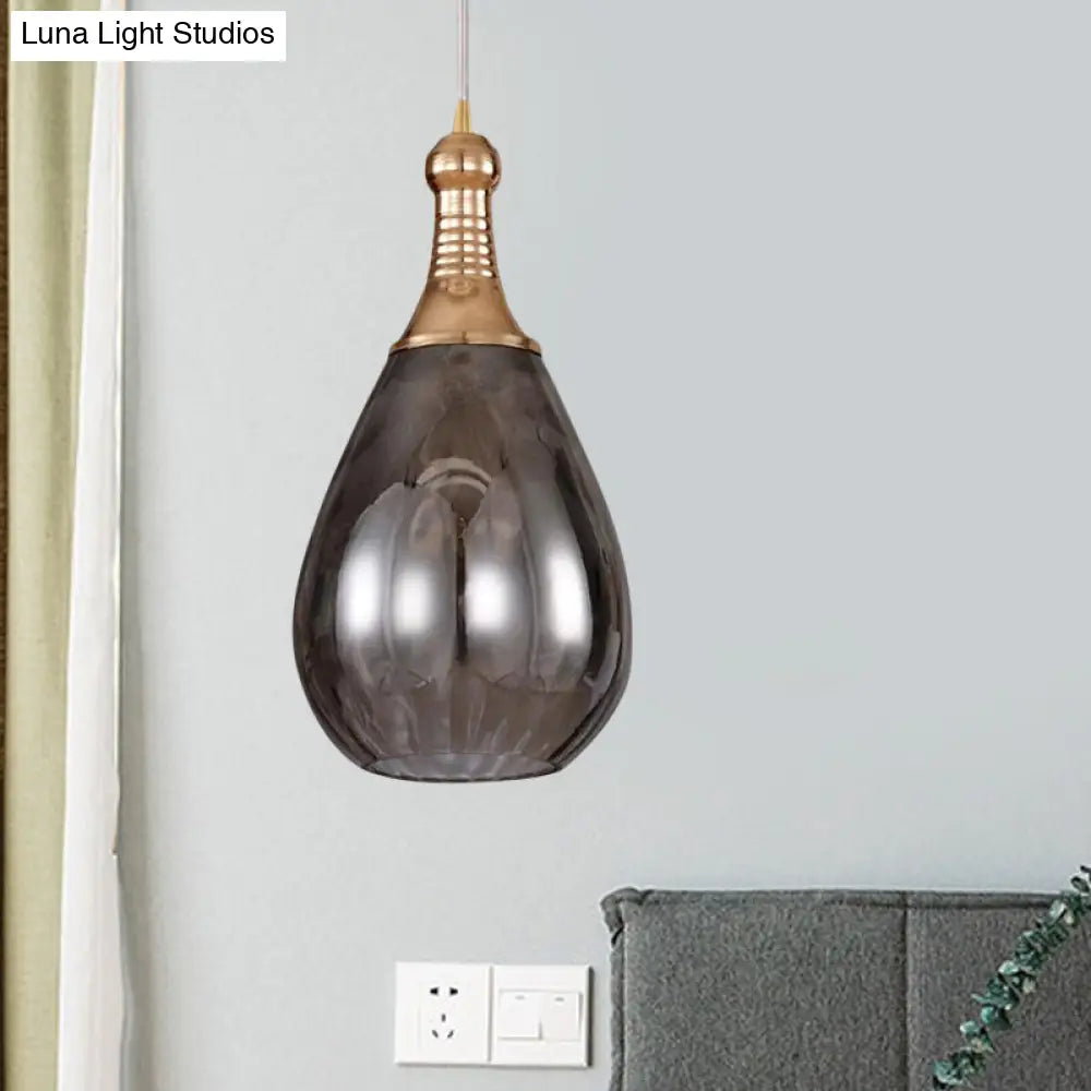 Height-Adjustable Vintage Teardrop Pendant Light with Amber/Clear/Smoke Water Glass Shade