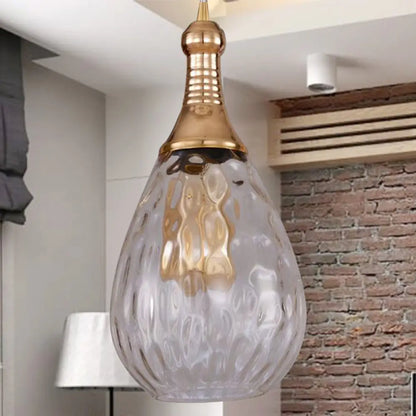 Height-Adjustable Vintage Teardrop Pendant Light with Amber/Clear/Smoke Water Glass Shade