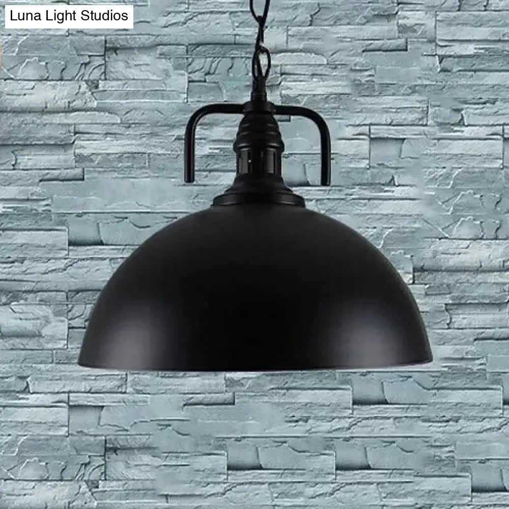 Hemisphere Porch Hanging Light - Rural Metallic Suspension Pendant with Black Finish & 1 Bulb