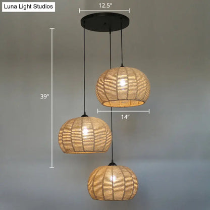 Hemispherical Farmhouse Hanging Lamp - 1-Light Hemp Rope Pendant Light for Dining Room