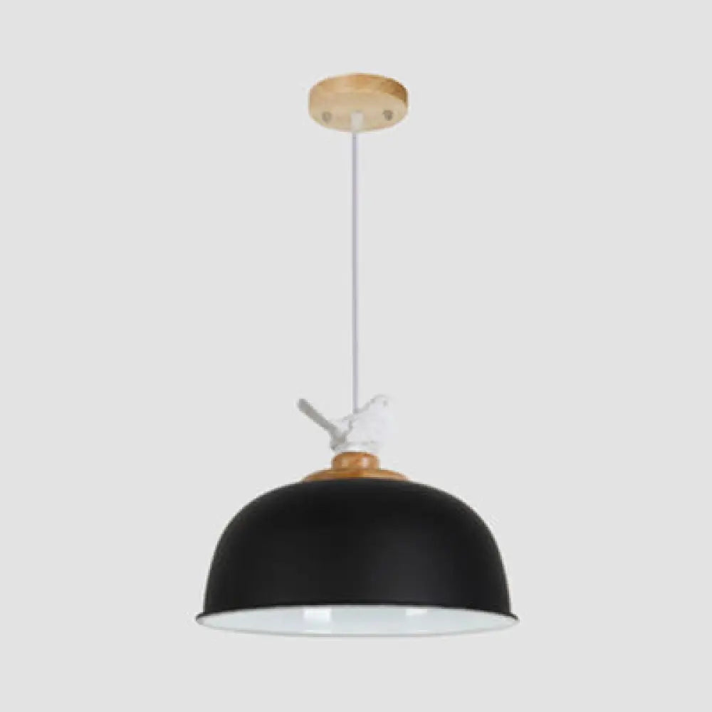 Hemispherical Nordic Pendant Light for Balcony: Aluminum Suspension with Bird Accent