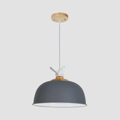 Hemispherical Nordic Pendant Light for Balcony: Aluminum Suspension with Bird Accent