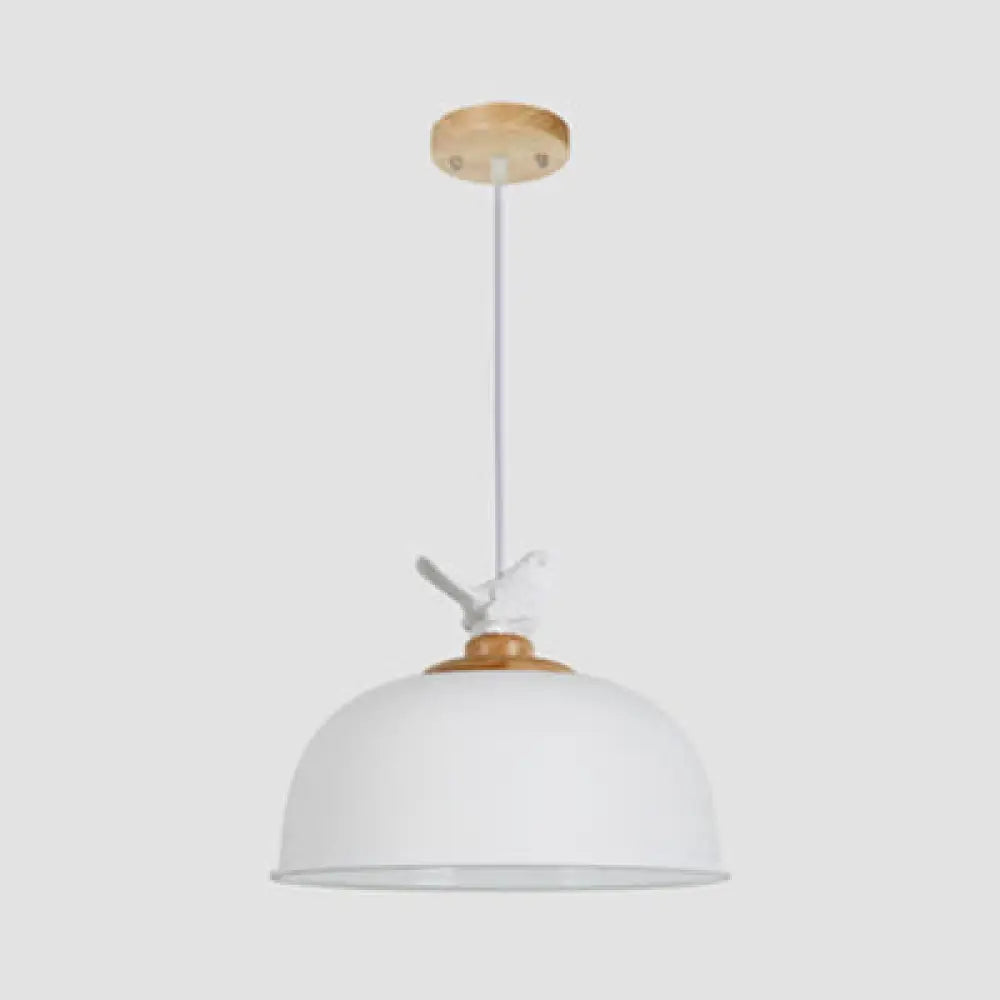 Hemispherical Nordic Pendant Light for Balcony: Aluminum Suspension with Bird Accent