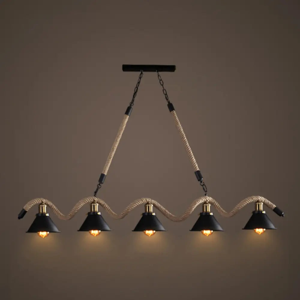 ثريا ديكوربايتس™ العتيقة المعلقة من حبل القنب باللون الأسود - مثالية للمطاعم والجزر