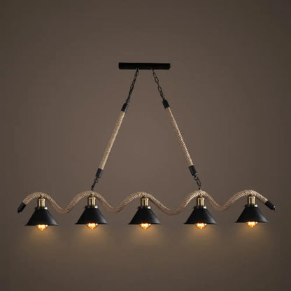 ثريا ديكوربايتس™ العتيقة المعلقة من حبل القنب باللون الأسود - مثالية للمطاعم والجزر