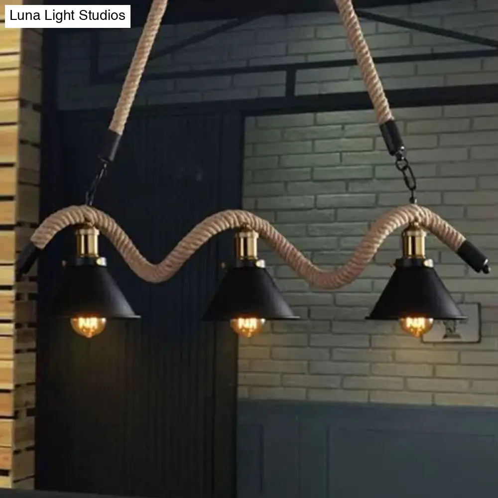 ثريا ديكوربايتس™ العتيقة المعلقة من حبل القنب باللون الأسود - مثالية للمطاعم والجزر