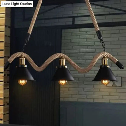 ثريا ديكوربايتس™ العتيقة المعلقة من حبل القنب باللون الأسود - مثالية للمطاعم والجزر