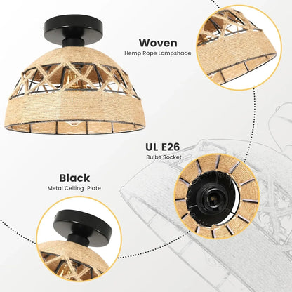 Hemp Rope Ceiling Light for Home Decor - Without Light Source / United States
