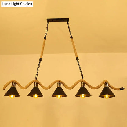 Hemp Rope Chandelier Pendant Light - Vintage Restaurant Hanging Light in Flaxen