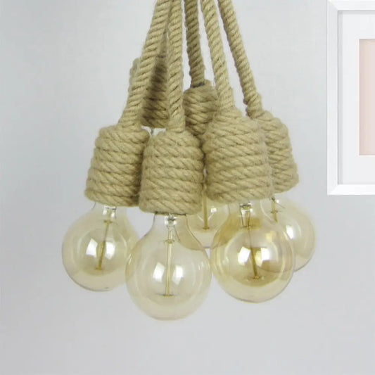 Hemp Rope Cluster Pendant Lamp - Industrial Beige Hanging Light for Farmhouse