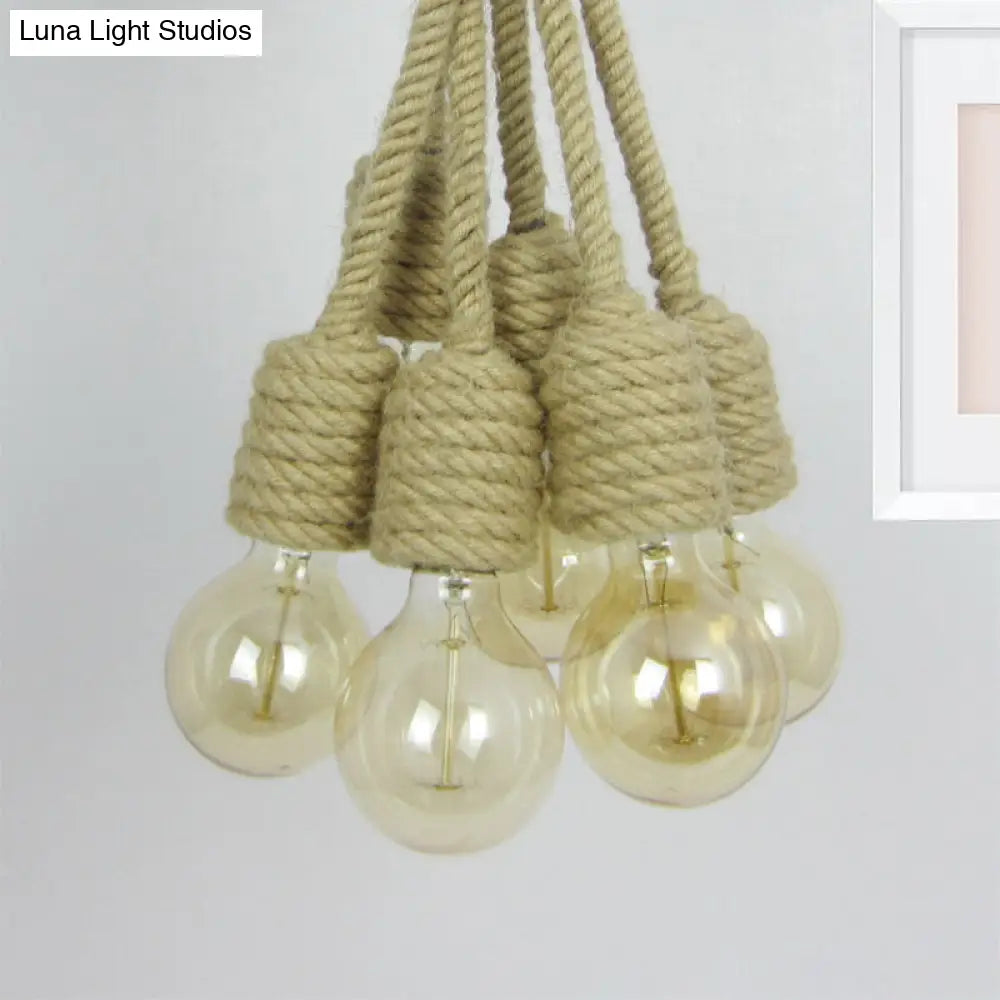 Hemp Rope Cluster Pendant Lamp - Industrial Beige Hanging Light for Farmhouse