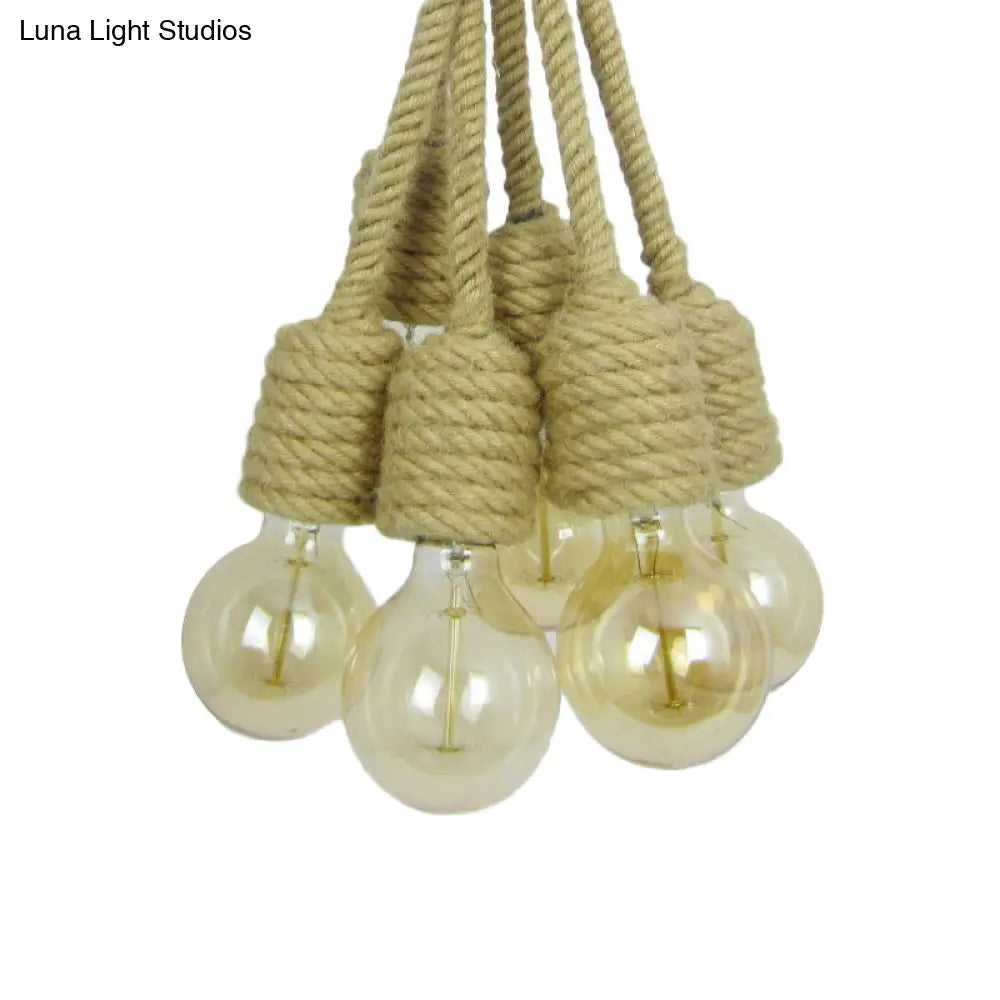 Hemp Rope Cluster Pendant Lamp - Industrial Beige Hanging Light for Farmhouse